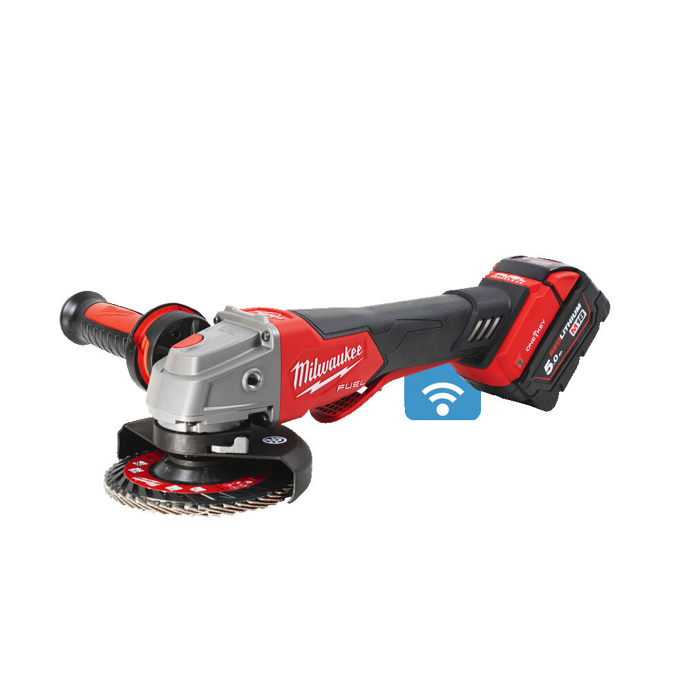 M18 FUEL™ ONE-KEY™ ONEFSAG125XPDB-502X ΓΩΝΙΑΚΟΣ ΤΡΟΧΟΣ Ø 125 MM ΥΨΗΛΗΣ ΑΠΟΔΟΣΗΣ ΜΕ ΔΙΑΚΟΠΤΗ ΤΥΠΟΥ ΣΚΑΝΔΑΛΗΣ ΚΑΙ ΦΡΕΝΟ