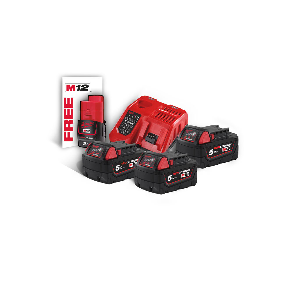 M18™ NRG-503 3 ΜΠΑΤΑΡΙΕΣ 18V 5.0 AH ΤΑΧΥΦΟΡΤΙΣΤΗΣ M12-18FC + M12™ 2.0 AH ΜΠΑΤΑΡΙΑ ΔΩΡΟ